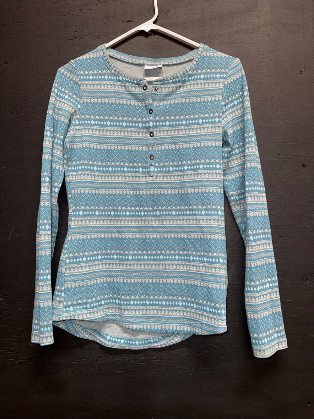 Columbia Blue and White Patterned Long-Sleeve Henley